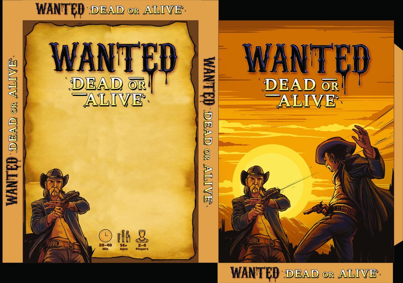 Wanted Dead or Alive box cover with gunslingers at sunset