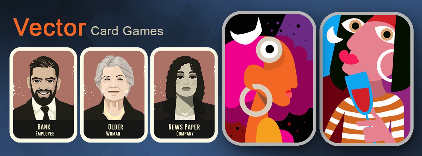 Vector Card Games banner with flat-style portrait cards