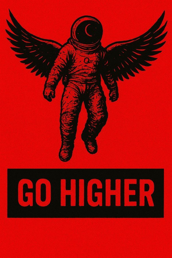 Go Higher teaser poster: winged astronaut