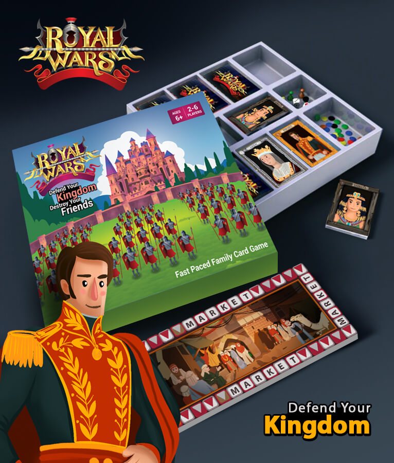 Royal Wars box with card tray, Market board and general character