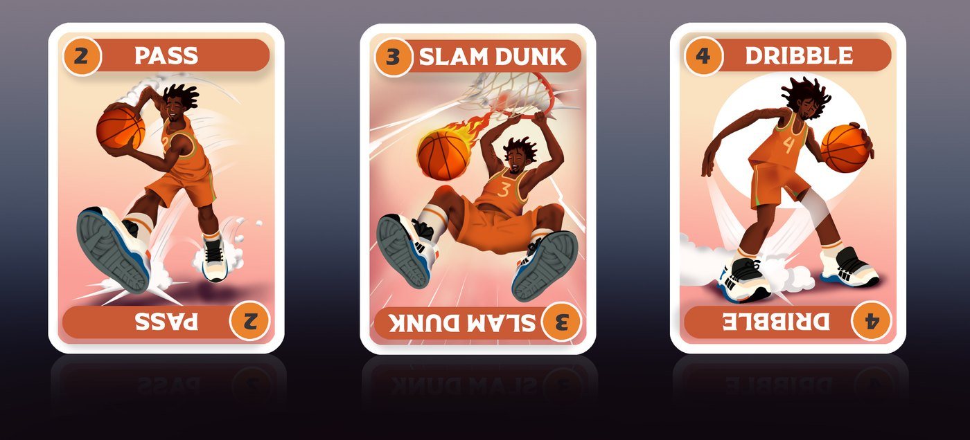 Pass, Slam Dunk and Dribble cards