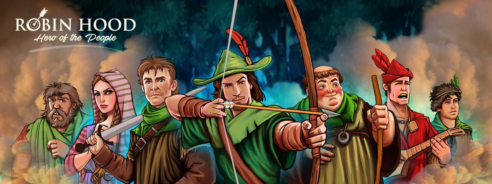 Robin Hood: Hero of the People banner with Robin Hood and his Merry Men