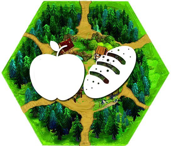 Forest hex tile with apple and bread